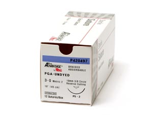 Suture PolyGlycolic Acid Undyed Braided J494G (Vicryl) (P-3) 18' #494B 3/8 Circle Reverse Cut 13mm Sterile (12/BX) by Pro Advantage  ID P420494